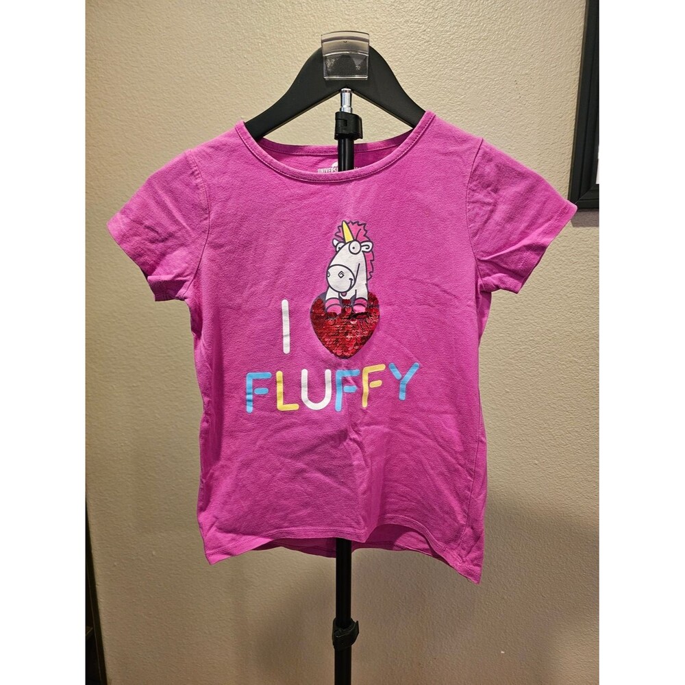 Girls' Hot Pink 'I ❤️ FLUFFY' Unicorn Short-Sleeve Tee